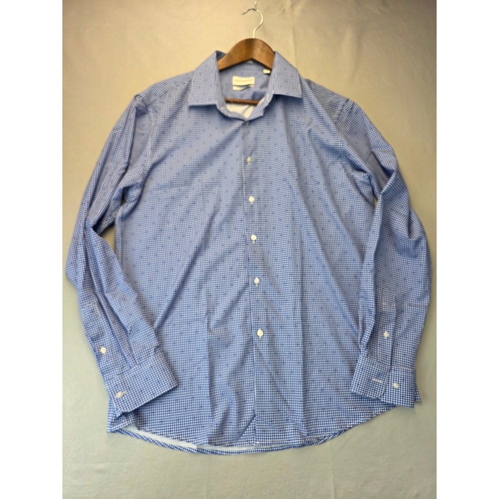 Lucky Brand Mens Slim Fit 4 Way Stretch Blue Gingham Star Print Shirt Large